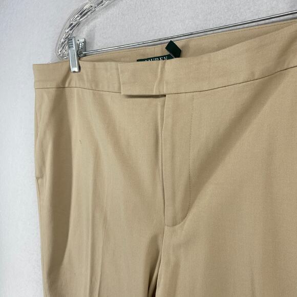 LAUREN RALPH LAUREN Pants 18 Twill Sateen Tapered Ankle Trouser Cotton Beige - Picture 2 of 13